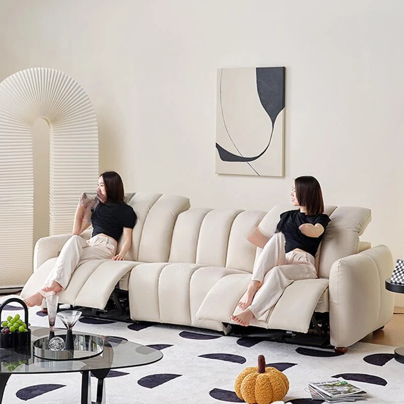 White Multifunctional Sofa Massage Living Room Electric Stretch Seats Soft Fabric Complete Backrest Recliner Home Furniture