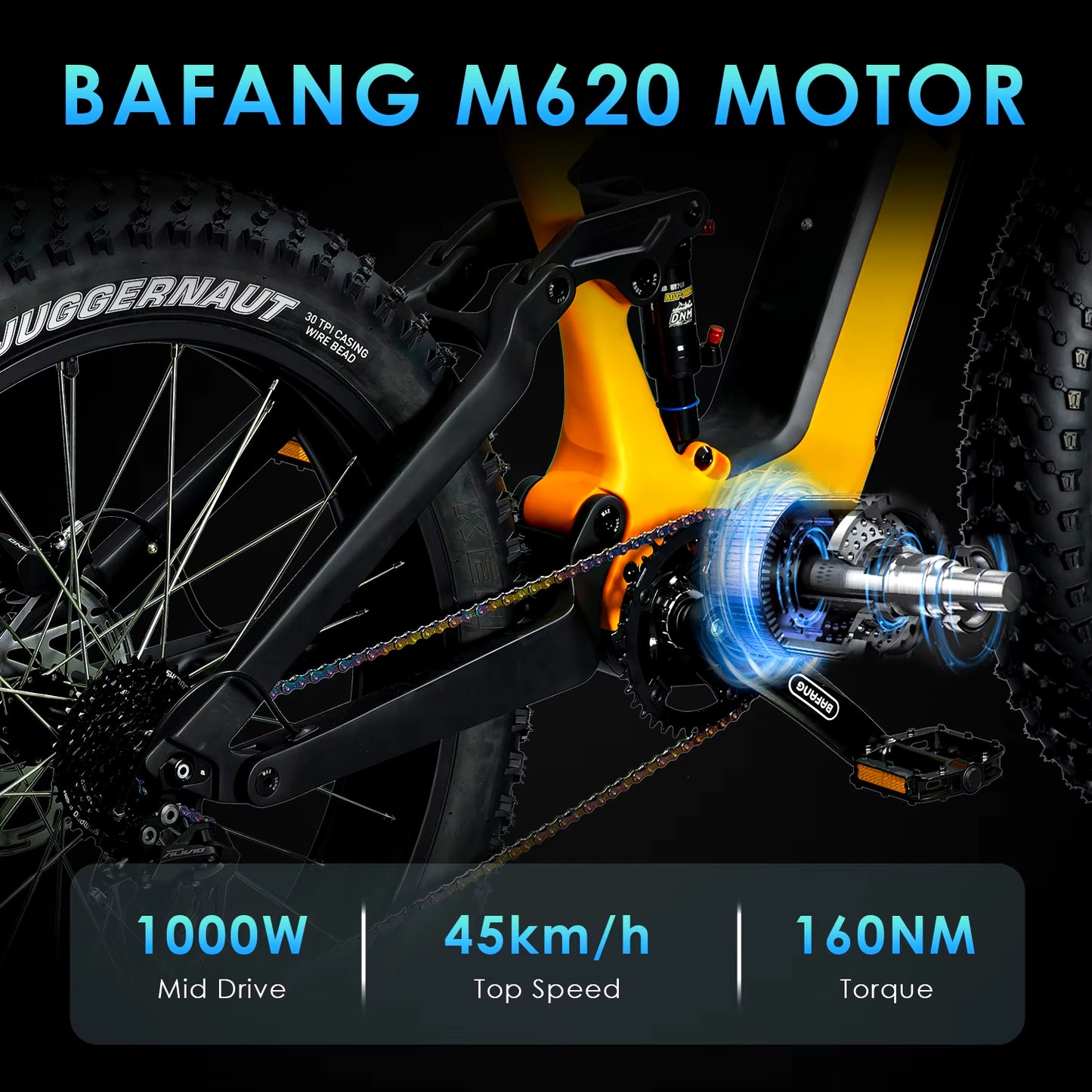 -Carbon Fiber Electric Bicycle, 52V, 1000W, BAFANG M620, Mid Drive, 21Ah Emtb, Fat Tire Ebike, Off-Road 9 Speed Electr Bike